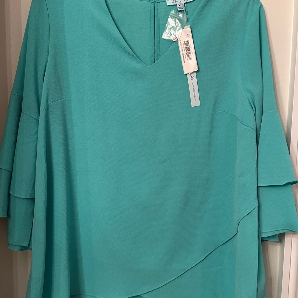 She + Sky Teal Layered Blouse